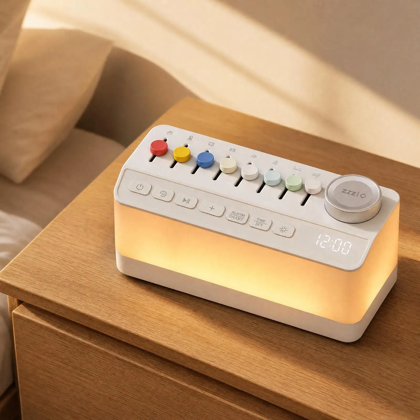 Bedside Sound Machine with Night Light Sounds Ambient Sound Machine with Digital Clock Multifunctional Portable Speaker with