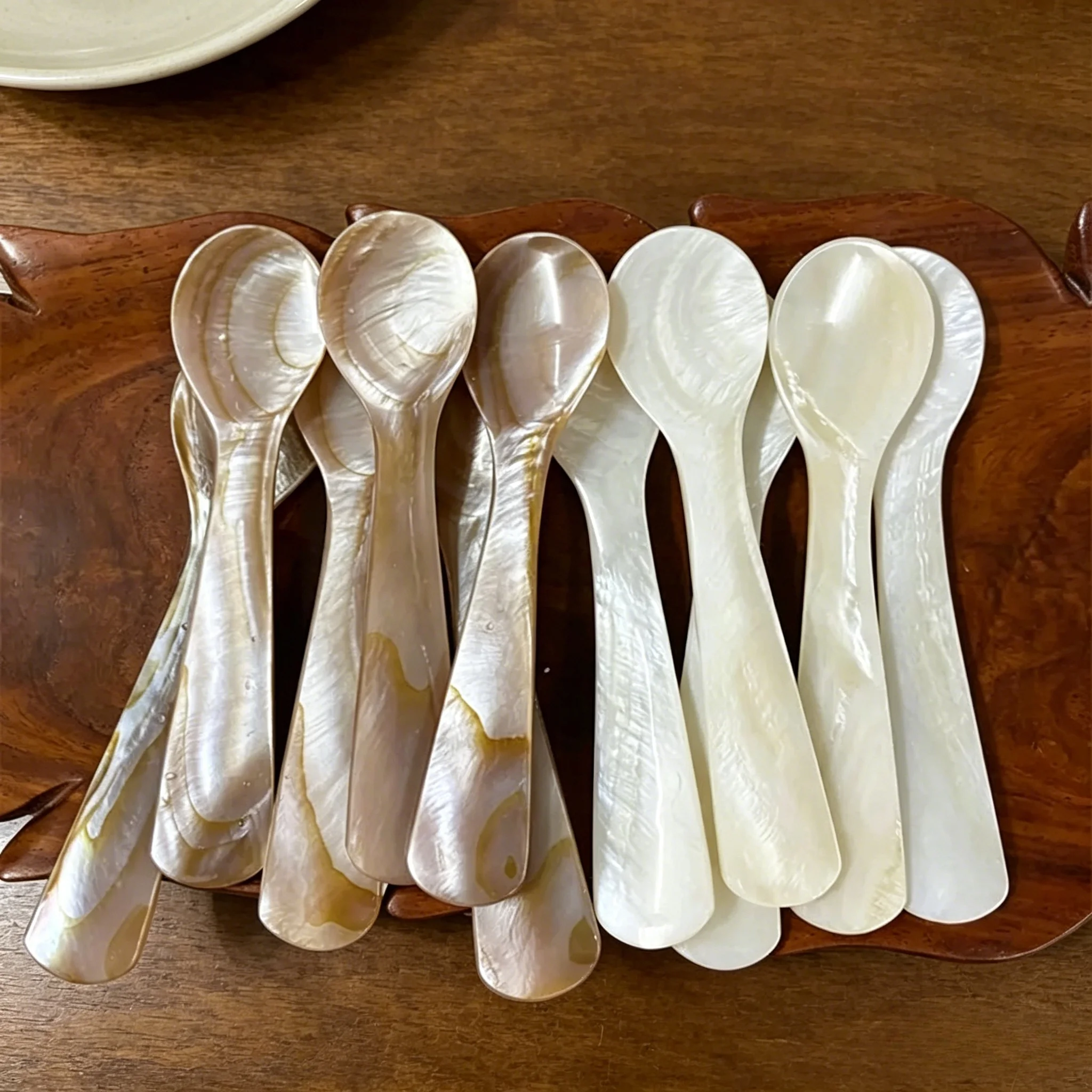 Natural Mother of Pearl Caviar Spoons Handcrafted Seashell Ice Cream Dessert Stirring Teaspoons Kitchen Tableware Craft Gadget