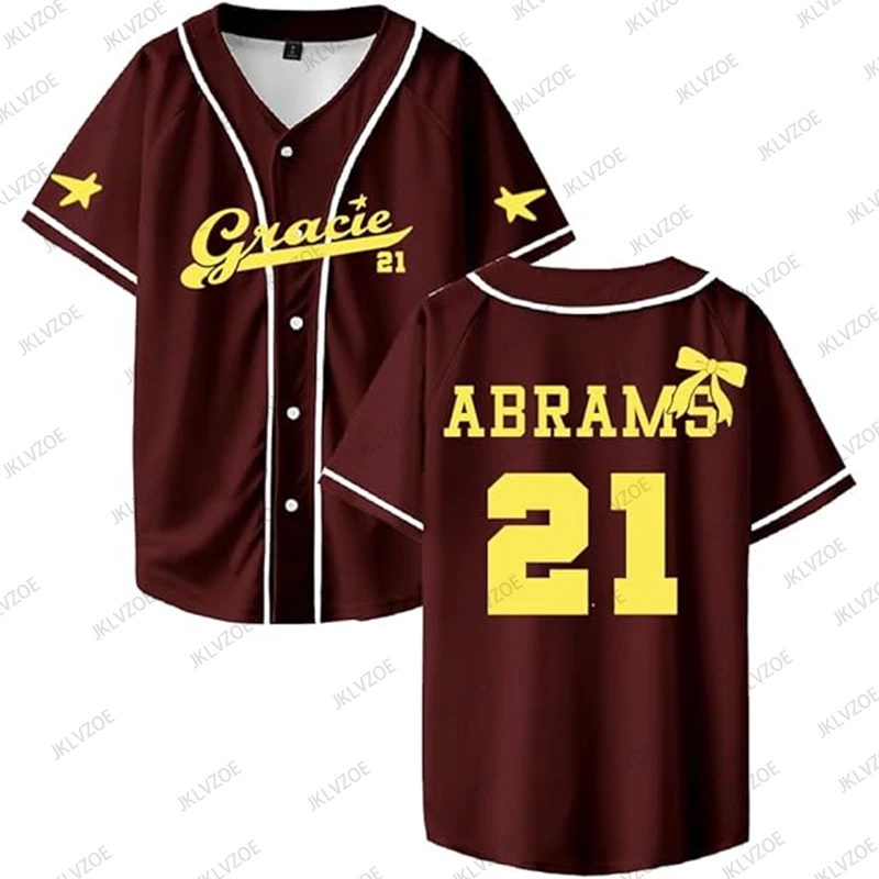 Gracie Abrams 21, bedrucktes Jersey-Baseball-Shirt, V-Ausschnitt, kurze Ärmel, Button-up-T-Shirts, Damen und Herren, Baseball-Uniform, lässige Sport-Tops – Detail 8