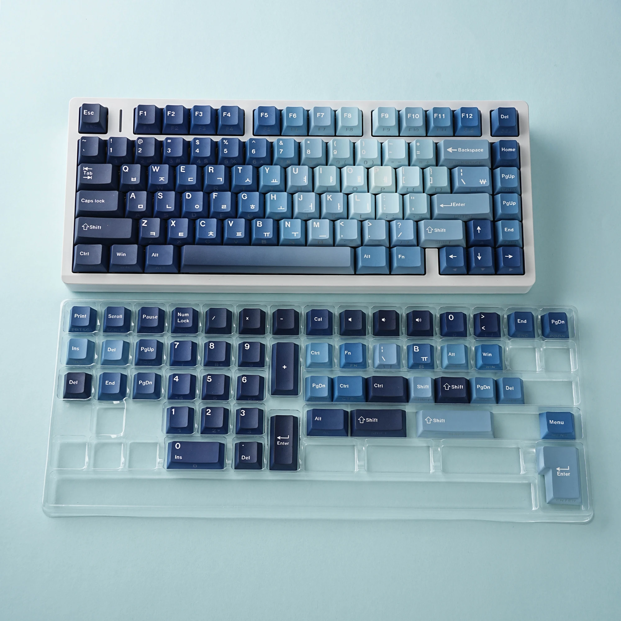 Ocean Heart Keycaps Dye-Sub PBT Side Light Cherry Profile Spanish Arabic French German Russian For Mechanical Keyboard Rainy 75