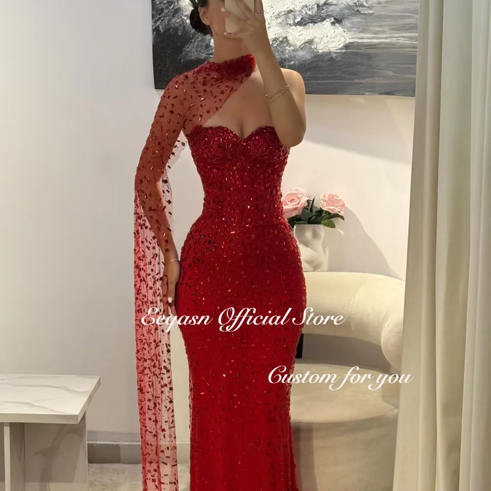 Luxury Full Crystal Evening Dress Long Mermaid Strapless Dubai Wedding Party Gown Prom Fishtail Skirt Maxi Dresses Customized