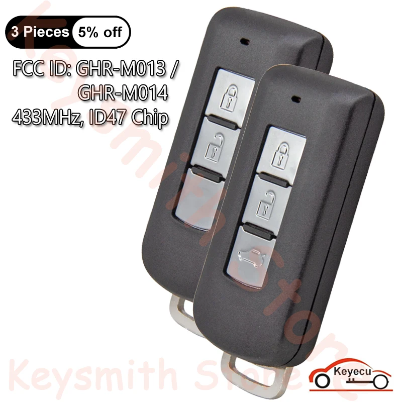 KEYECU 2 3 Buttons 433MHz ID47 Chip for Mitsubishi Xpander Eclipse Cross 2017-2020 Auto Smart Remote Key Fob GHR-M013 GHR-M014