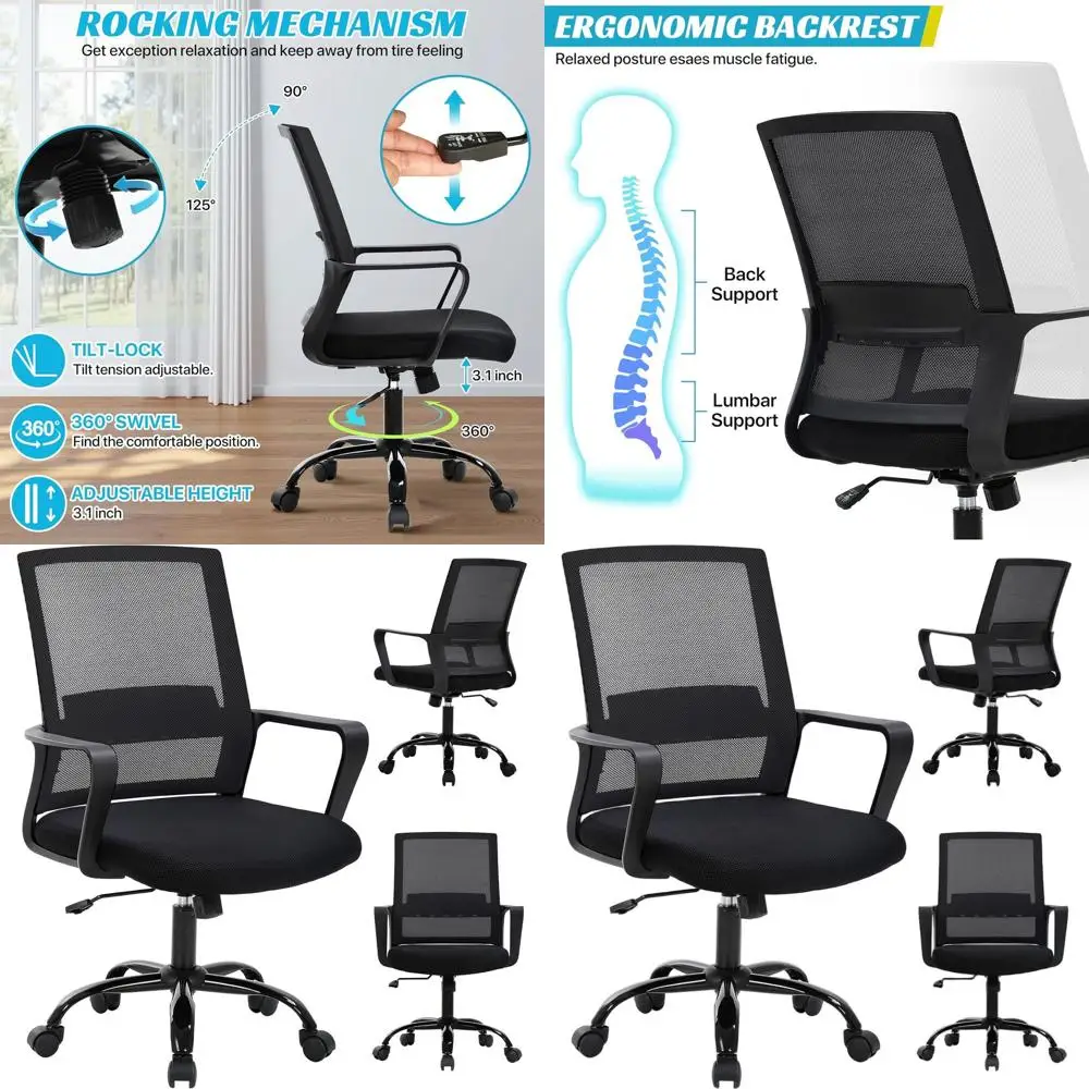 

Breathable Mesh Ergonomic Swivel Chair with Adjustable Height for Home Office and Gaming, Black