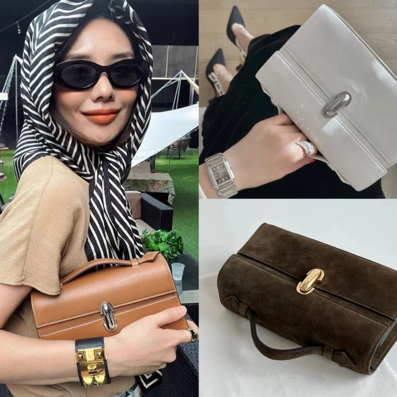 

NichesavetteHandbag Genuine Leather Small Square Bag French Simple Cowhide Bag High-end Clutch Bag