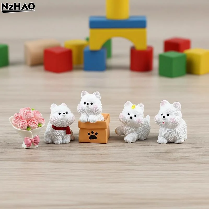 4/5/6Pcs Waterproof & Low  Cute Scarf West Highlands Puppy Resin Dogs Miniature Figurines Terrarium DIY Crafts Realistic