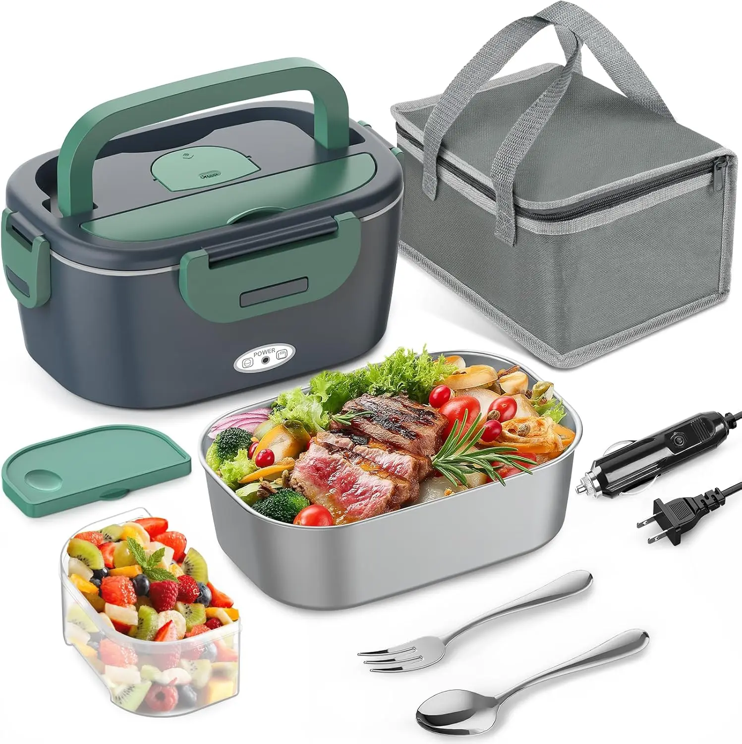 

Electric Lunch Box for Adults, 80W Portable Food Warmer, 12V/24V/110V 3 in 1 Heated Lunch Box for Car/Truck/Office, with 1.5L St