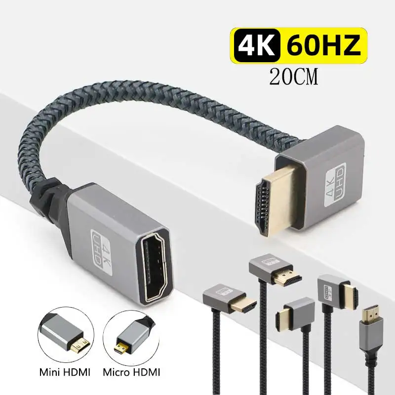 4K60Hz HDMI Male To Female Extension Cable Micro/Mini HDMI-Compatible adapter left/right/up/down Extender Wire Cord
