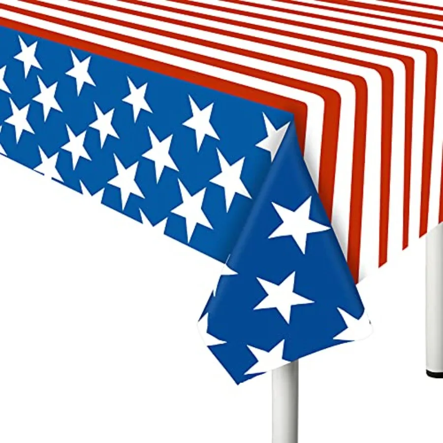 

4th of July Tablecloth 2 Pack Aan Flag Plastic Table Covers 54"x72" for Patriotic Party Supplies rations for Independence Memor