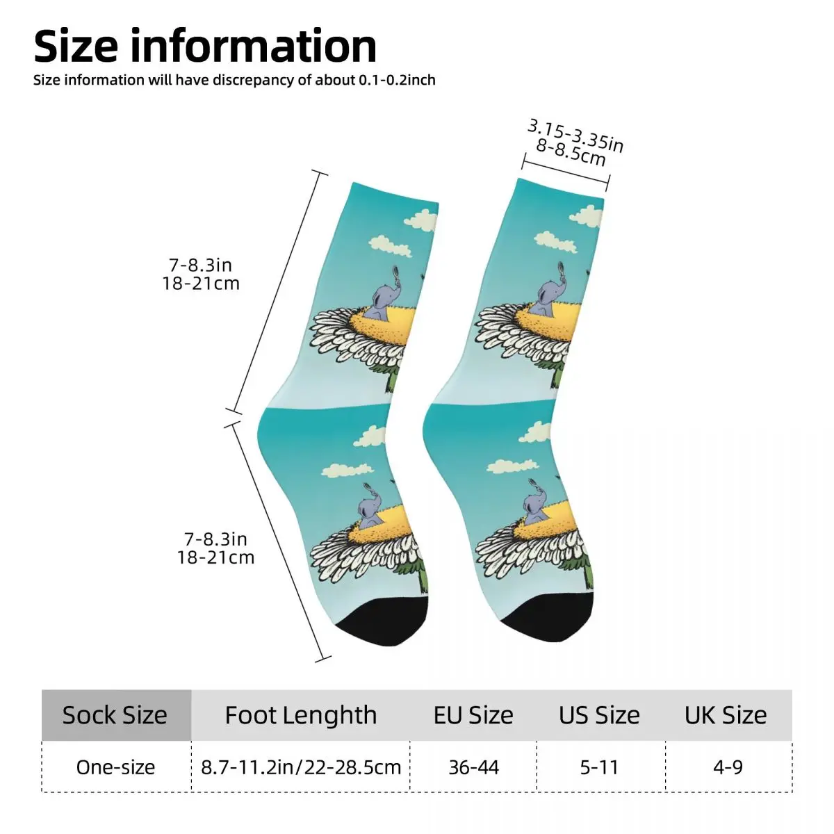 Elefun Socks Hiking 3D Print Boy Girls Mid-calf Sock