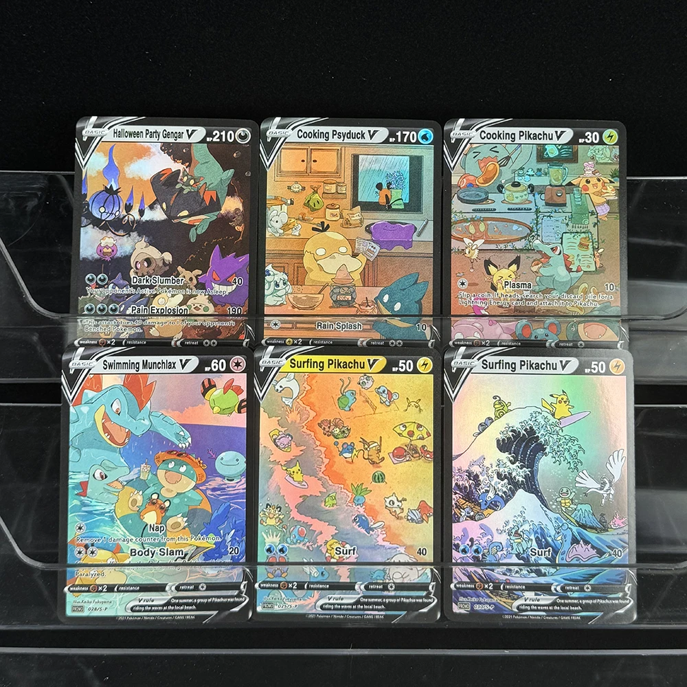 Picture 4: 6Pcs/set PTCG World Series Color Flash Cards Pichu Gengar Totodile Diy Self Made Classic Game Anime Collection Cards Gift Toys