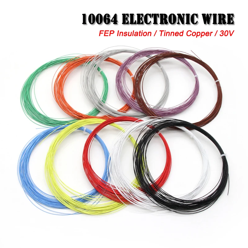 10m 10064 Electronic Wire 40 36 34 32 30 28 26AWG Micro Wire DIY Soldering FEP Insulation Tinned Copper Ultra Fine Cable