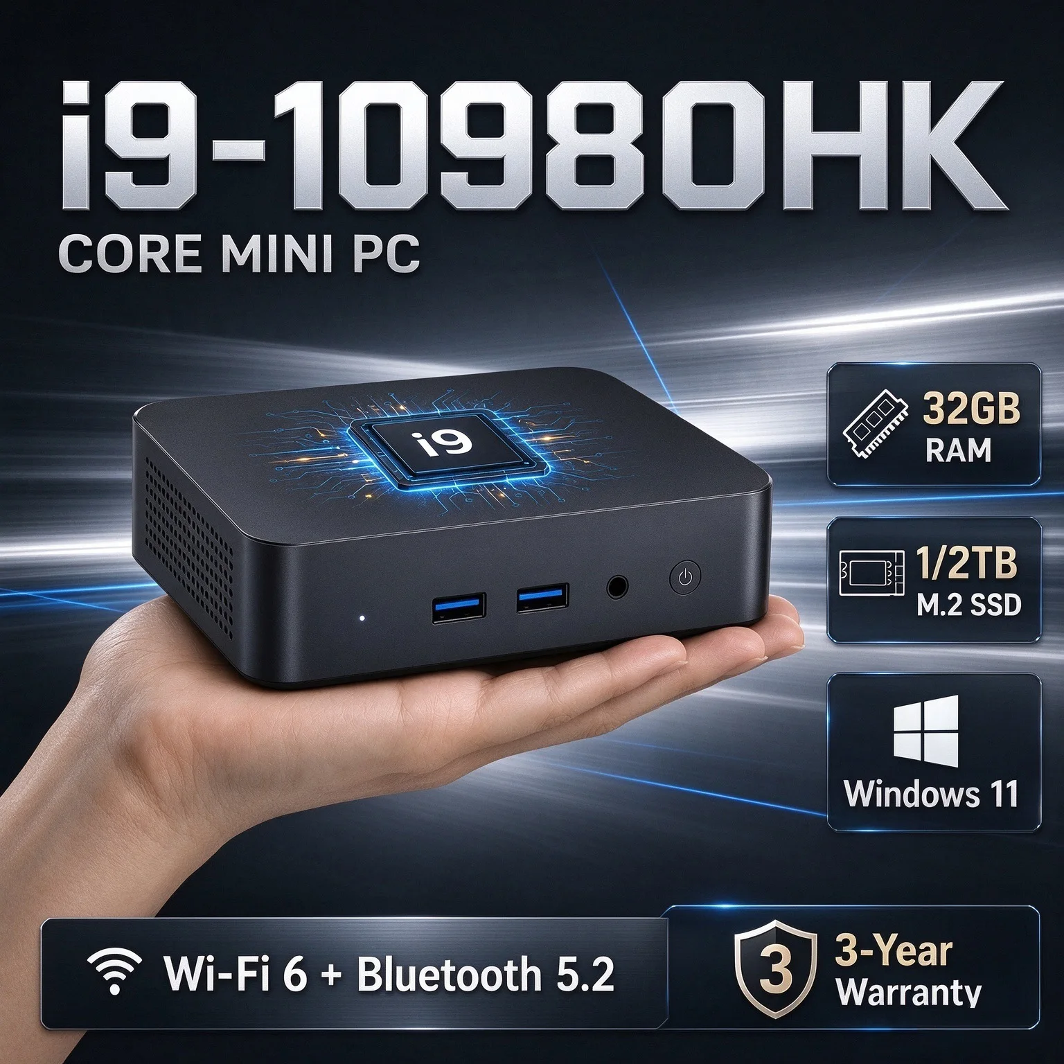 미니 PC, 인텔 코어 i9-10980HK 또는 i3-6100U, Wi-Fi 6, 블루투스 5.2, 게이밍 컴퓨터, 윈도우 11, 16GB 또는 32GB RAM, 1TB 또는 2TB SSD, 3년 보증.
