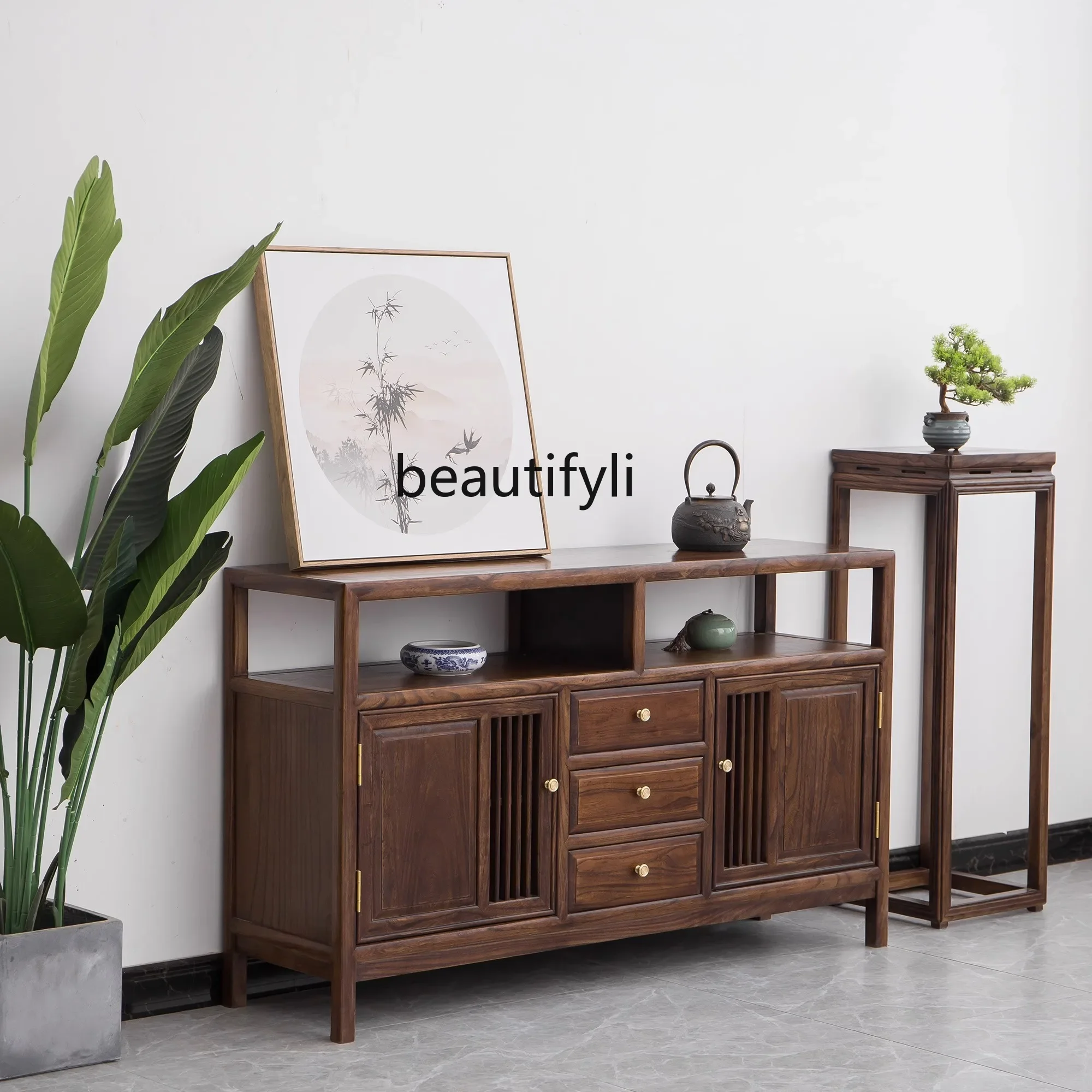 

Chinese Style Solid Wood Sideboard Tea Room Side Cabinet Tea Cabinet Simple Entrance Cabinet Wall Storage