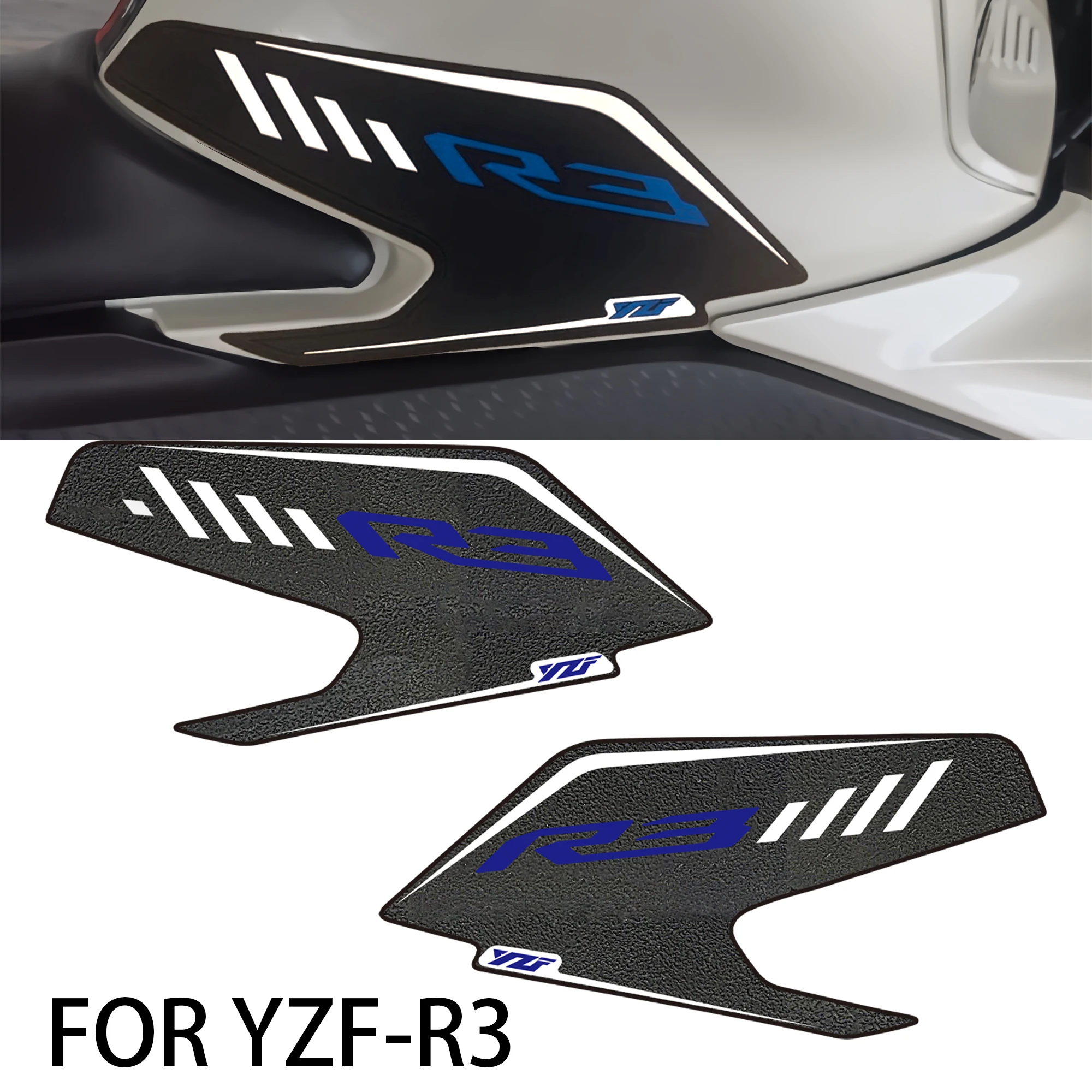 For Yamaha YZF-R3 YZFR3 YZF R3 ﻿Motorcycle Tank Traction Pad Side Rubber Protector Sticker Decal 2019 2020 2021 2022 2023 2024