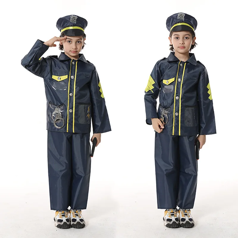 زي رجال الإطفاء للهالوين للأطفال، زي لعب الأدوار، المحامي، الطيار، الزي الشرطة، الأزرق، الحجم 0-80