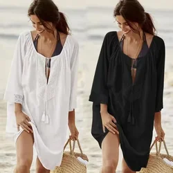 Women's Sun Protection V-neck Loose Beach Cover-up Dress New Summer Fashion Plus Size