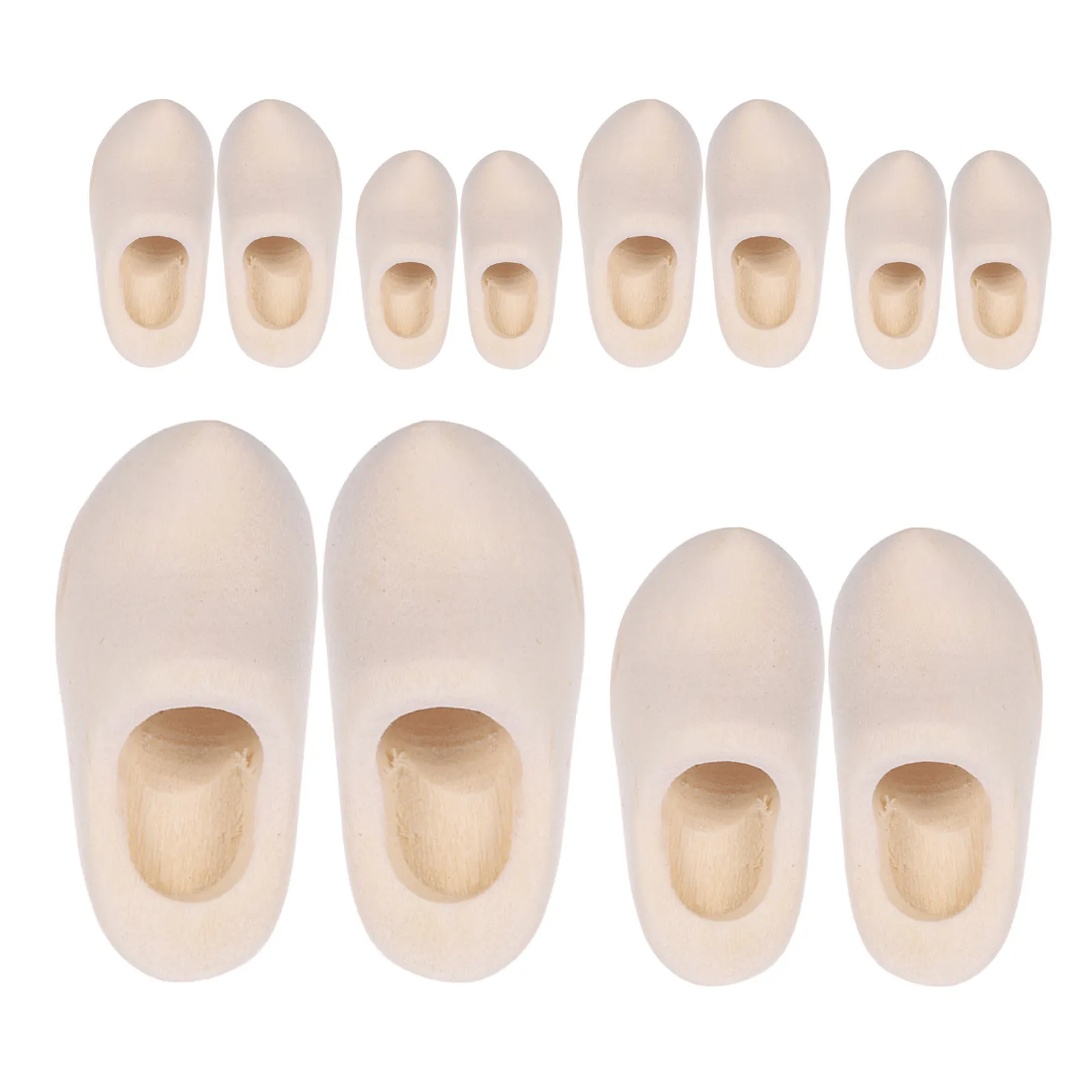 6Pairs Mini Wooden Shoes Miniature Dutch Wood Clogs Unfinished Craft Shoes Mini Dollhouse Accessories 3Cm 4Cm Craft Shoe