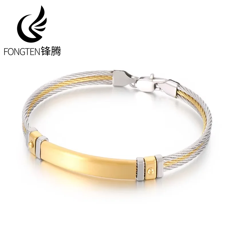 Fongten 6mm Width Stainless Steel Cuff Bracelets Three Layer Steel Wire Cable Chain Bracelet Bangle for Men Wristband Jewelry