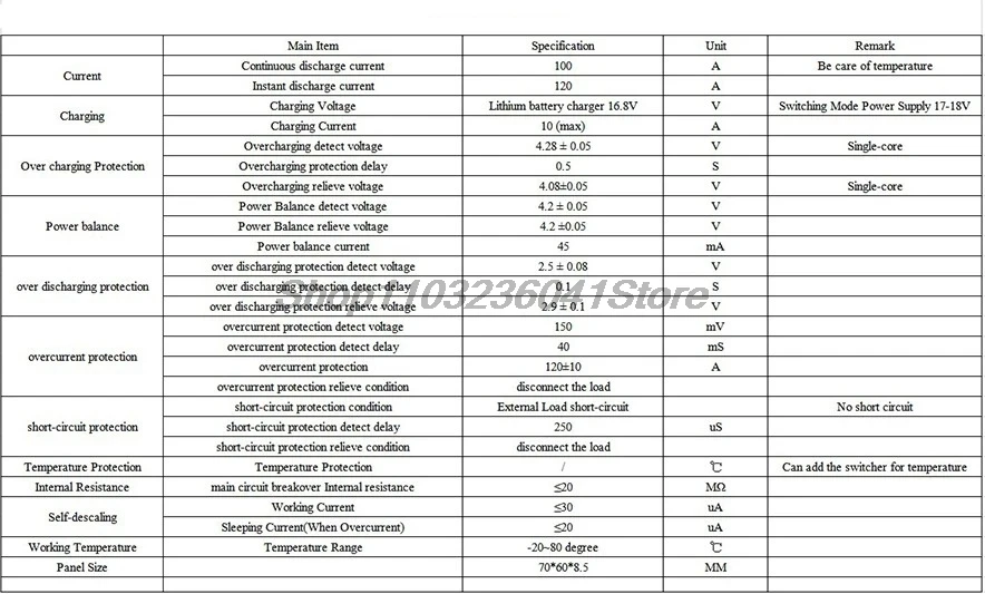 3S 4S 100A 14,8 V/16,8 V Li-Ion Lithium 18650 Batterie BMS PCM Schutzplatine mit Überladungs- und Überentladungsschutz – Detail 1