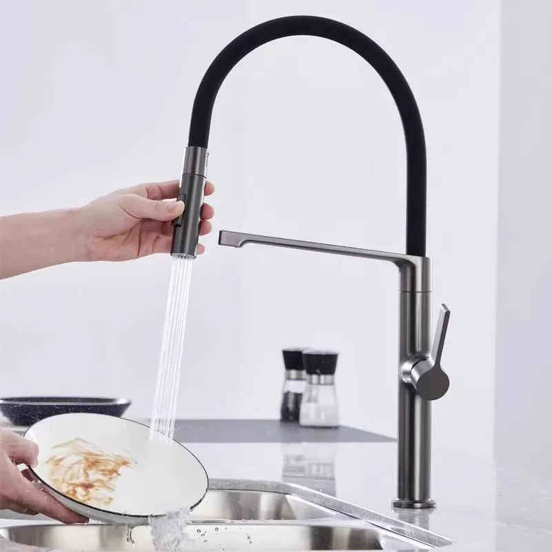 

Top Quality Brass Kitchen sink faucet Luxury One Hole Pull Out Hot cold water Kitchen mixer Tap with Magnet Modern design