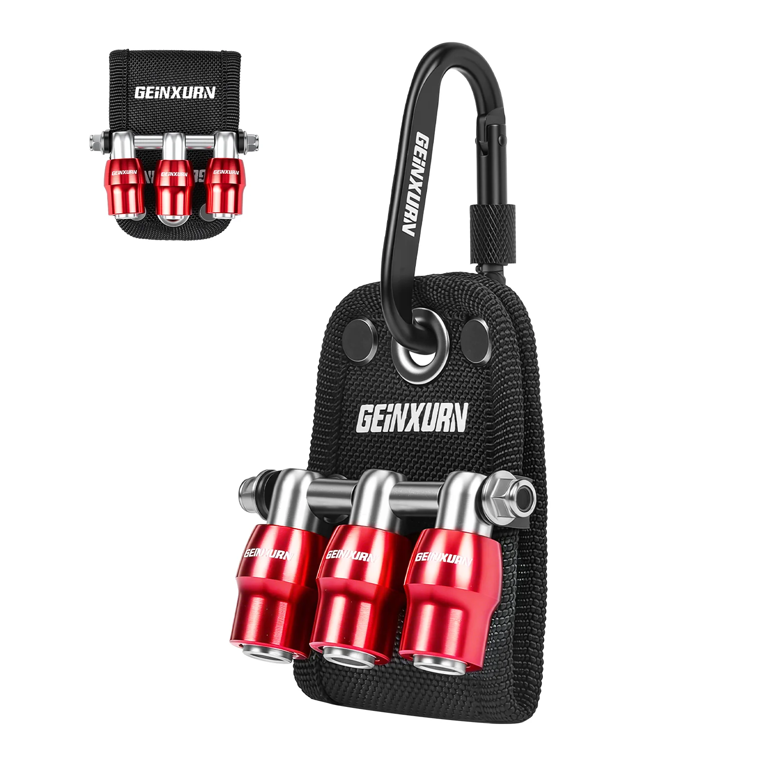 

Geinxurn Canvas Bag Round Hole Keyring Set 1/4" Hex, Solid Aluminum, with Carabiner for On-the-Go Repairs