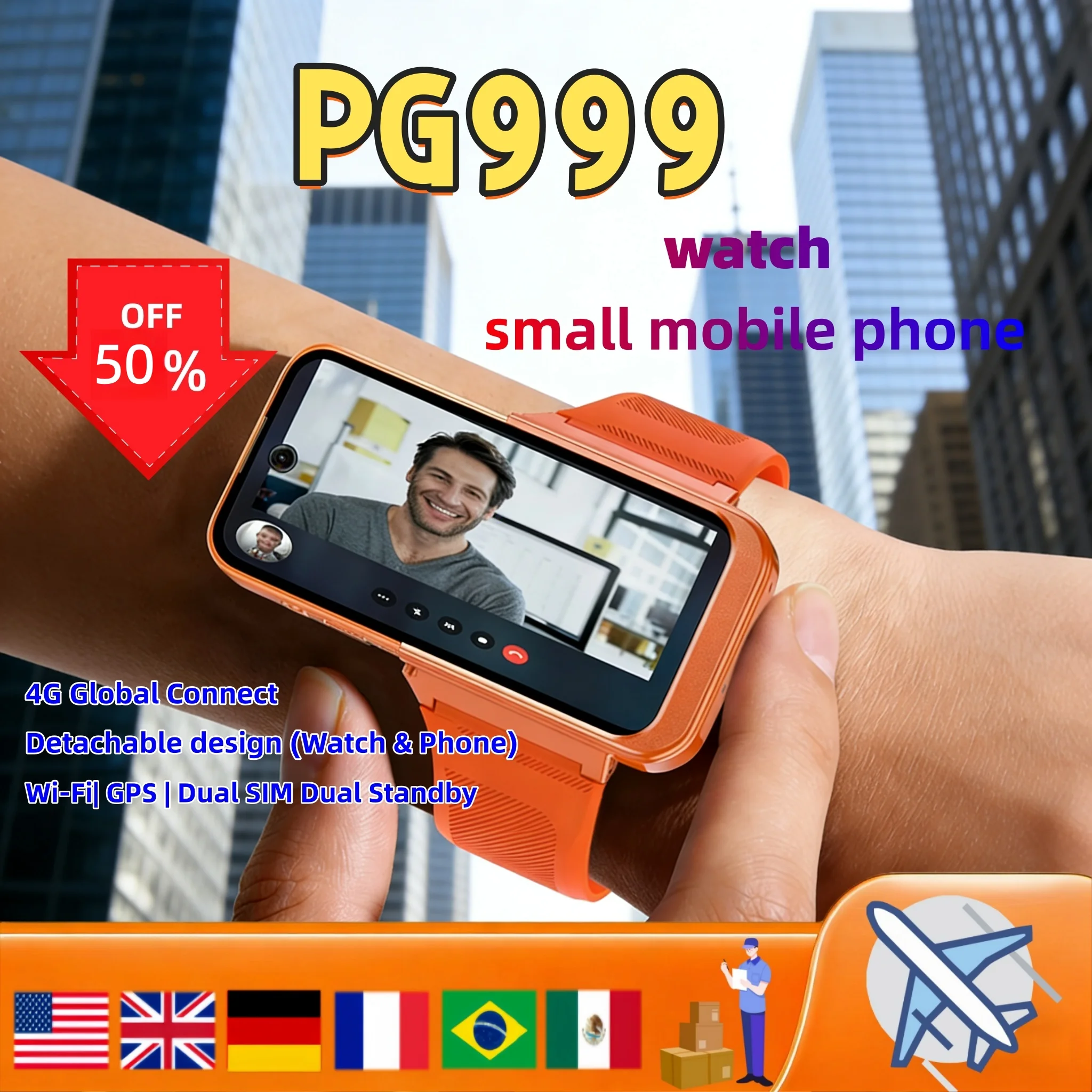 Reloj Inteligente PG999 con Teléfono, Pantalla Táctil, 4G, Wi-Fi, GPS, Doble SIM, Doble Modo de Espera, Pantalla Global, Conexión, Potente Procesador Octa-Core, Cámaras HD, Android 12 G