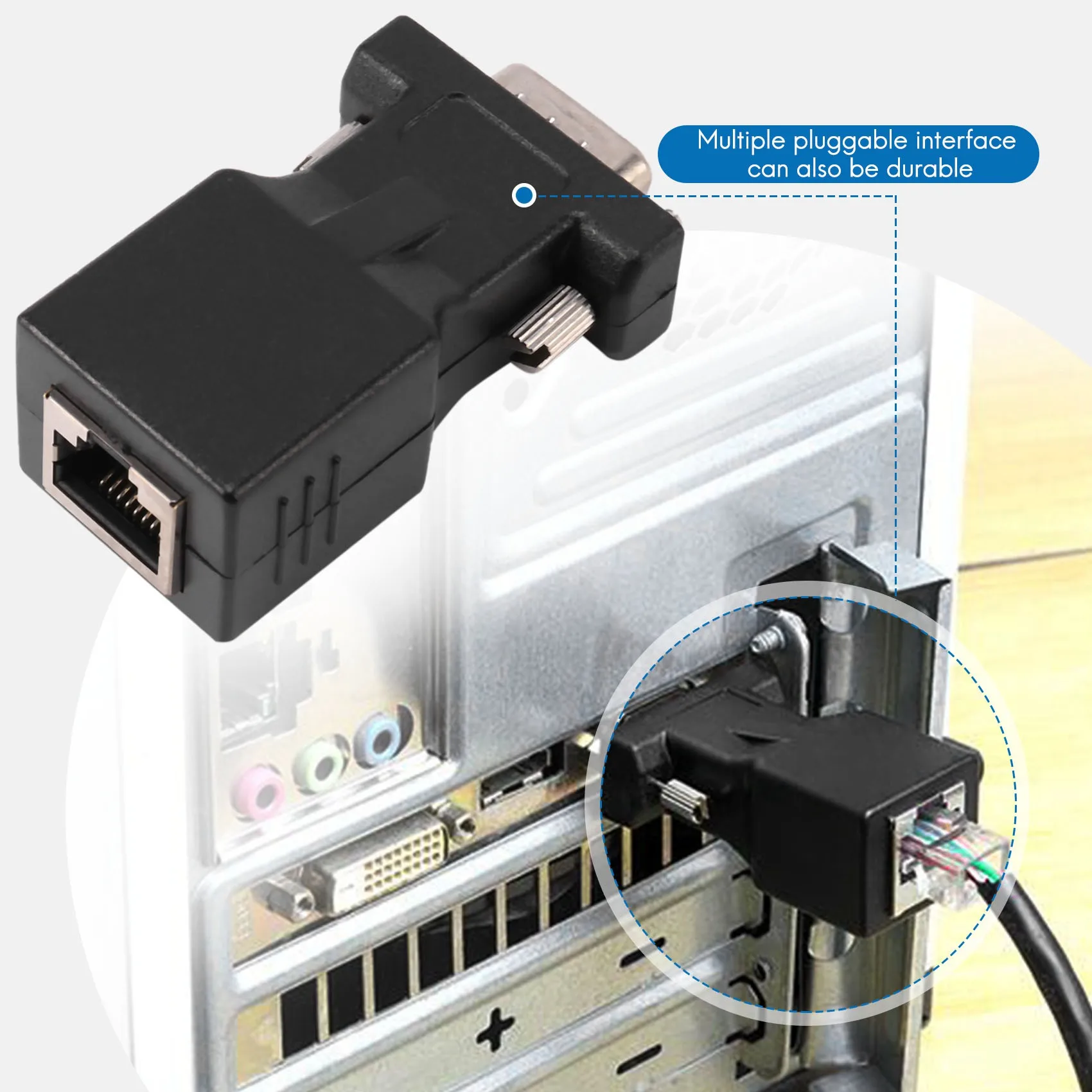 ตัวขยายสัญญาณ VGA ตัวผู้เป็น LAN CAT5สายเคเบิลอะแดปเตอร์เครือข่าย RJ45 CAT6