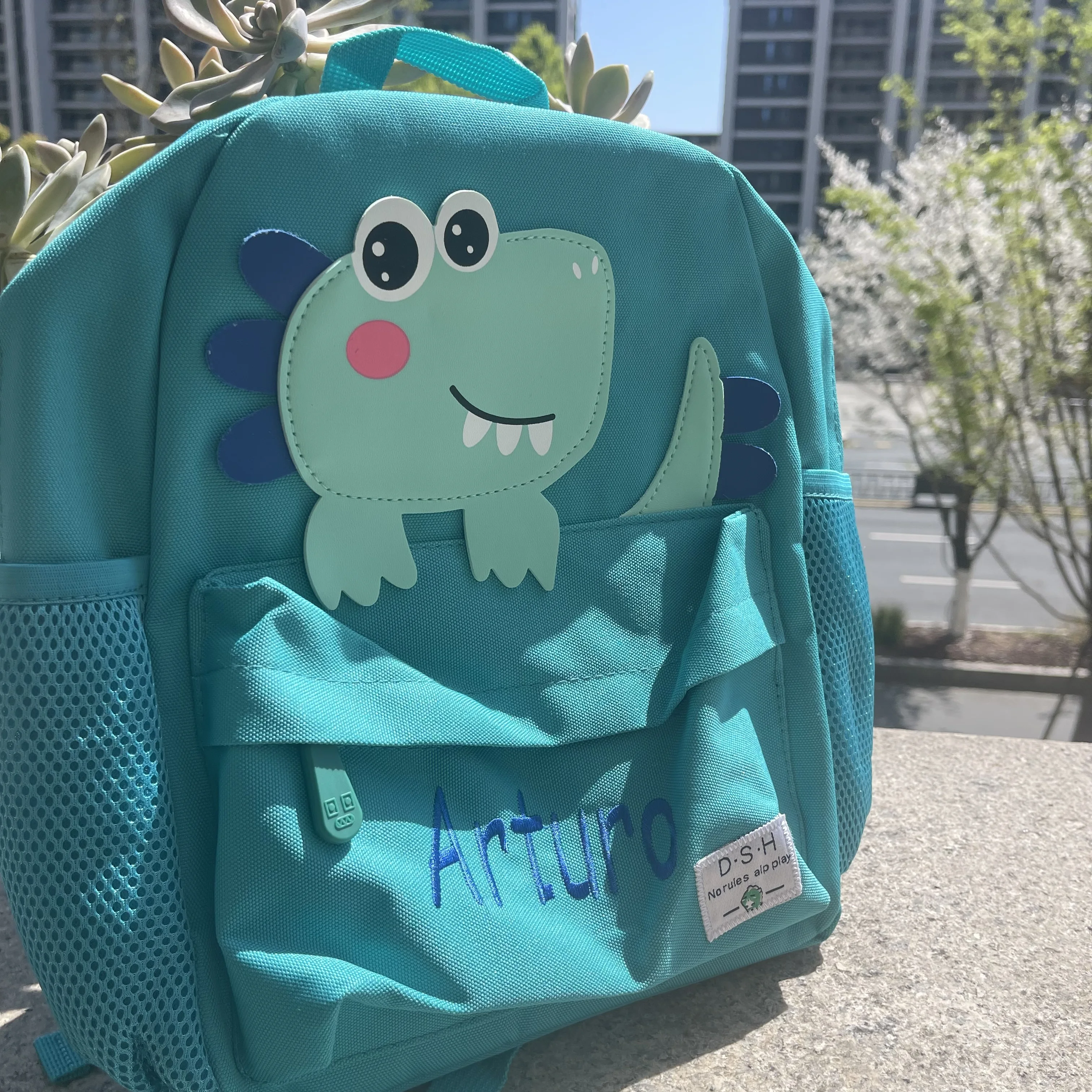 New Children\'s Cute Dinosaur Backpack Customized Name Little Boys and Girls Pink Blue Personalized Embroidered Name Book Bag