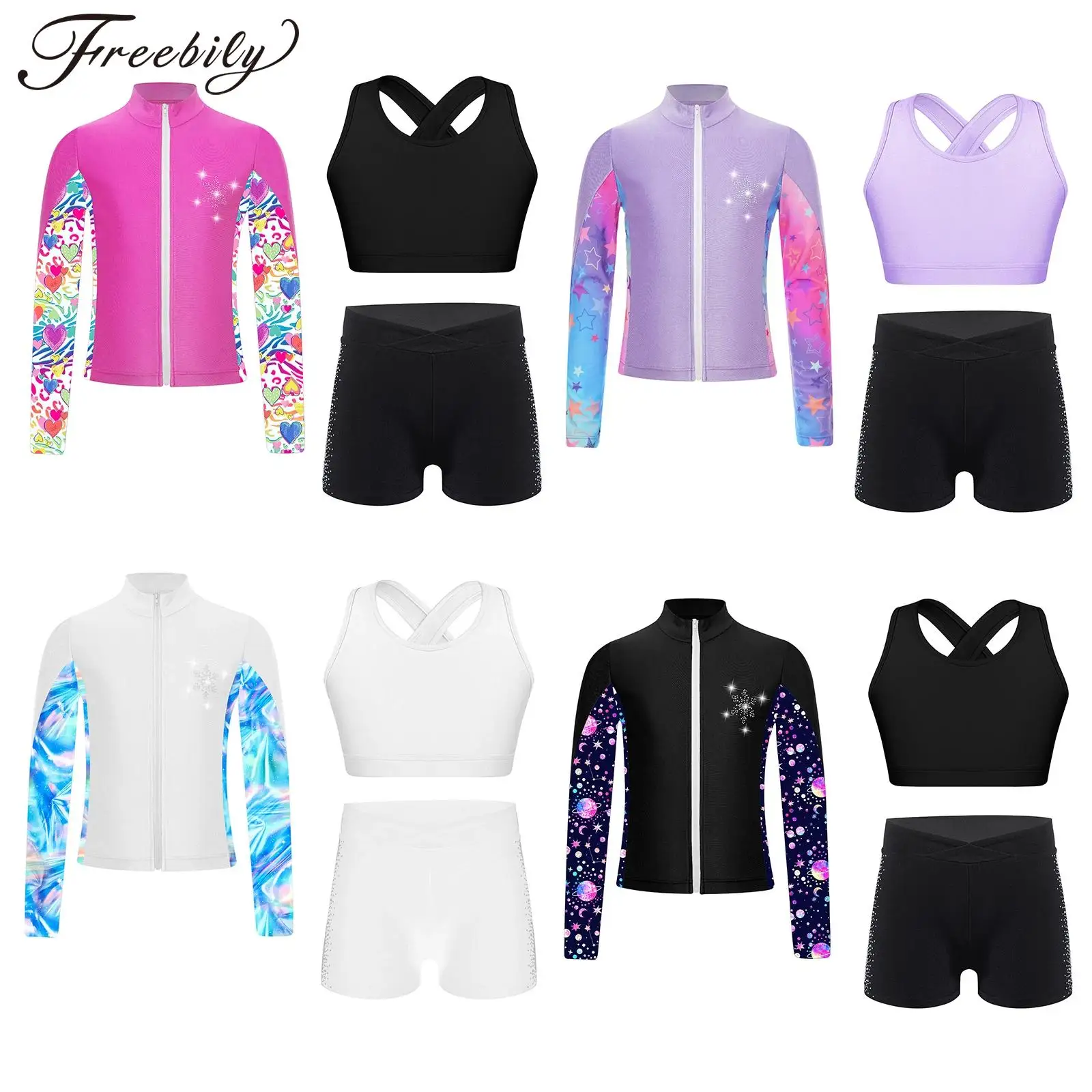 Teens Ballet Gymnastics Outfits Children's Dancewear Kids Yoga Sets Tops for Girls Shorts Zipper Jacket Gym Fitness Sport Suits