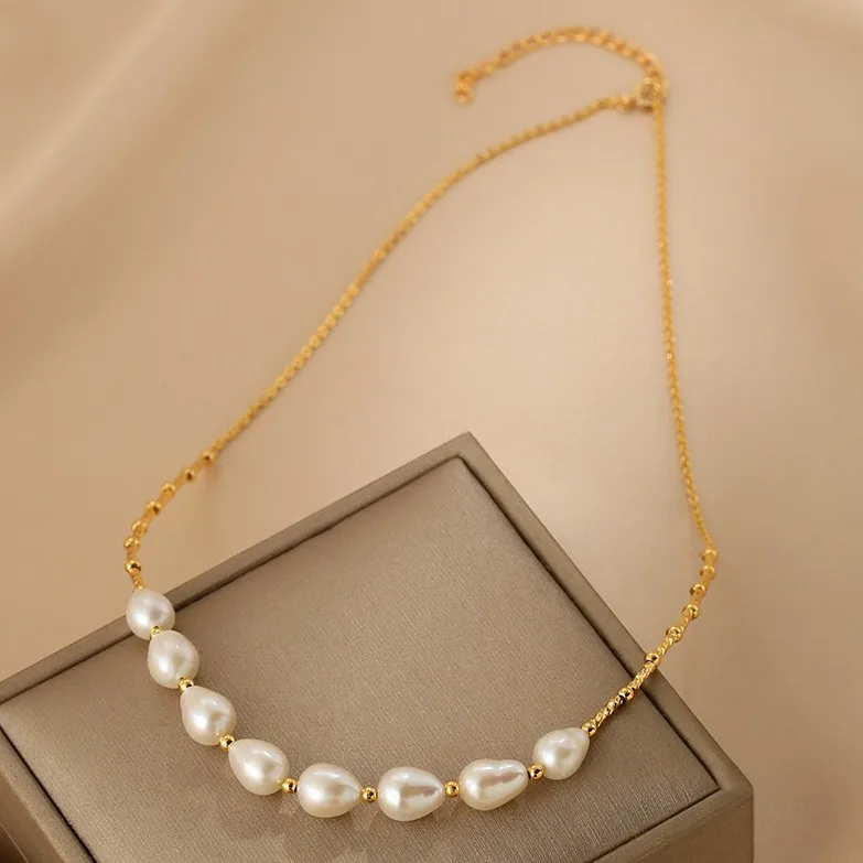 

Новинка: Модное ожерелье из натурального пресноводного жемчуга с позолотой 14K, короткая цепочка, женское украшение, подарок на день рождения, не тускнеет
