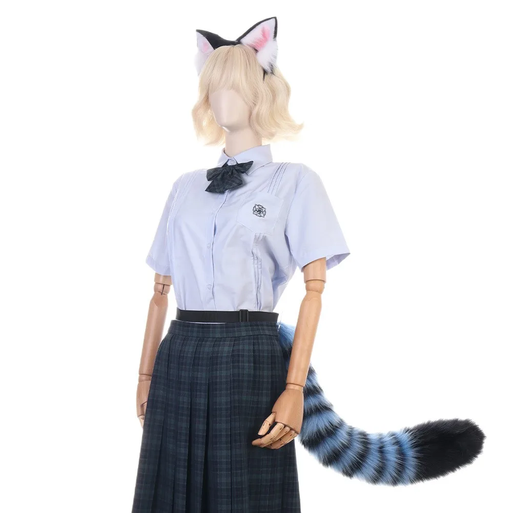 Faux Fur Animal Tiger Ears & Tail Kemonomi Set, Adjustable Headband Striped Tail for Cosplay Halloween Party Costume Accessories