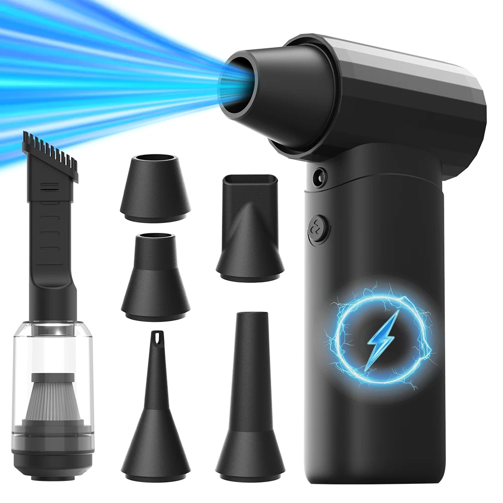 

New Q1 Air Blower 4 Gear Adjustable Jet Fan With Led Light& 5 Wind Nozzles Cordless Compressed Air Duster Car Keyboard Cleaning
