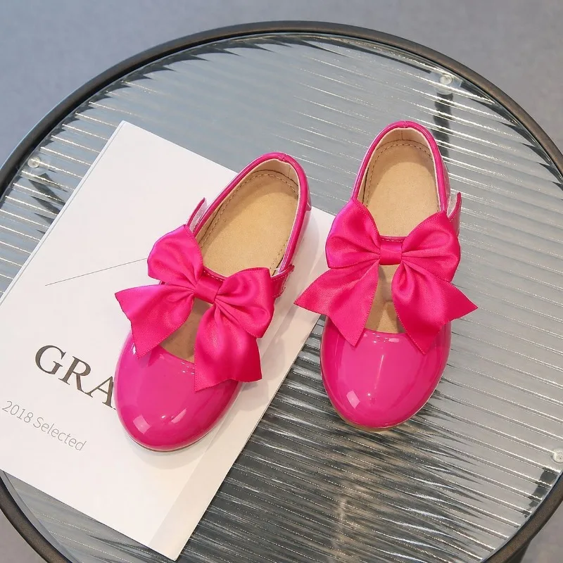 Girls Patent Leather Mary Jane Flats Bow Knot Princess Dress Shoes Kids School Uniform Wedding Party Performance Flat Shoes