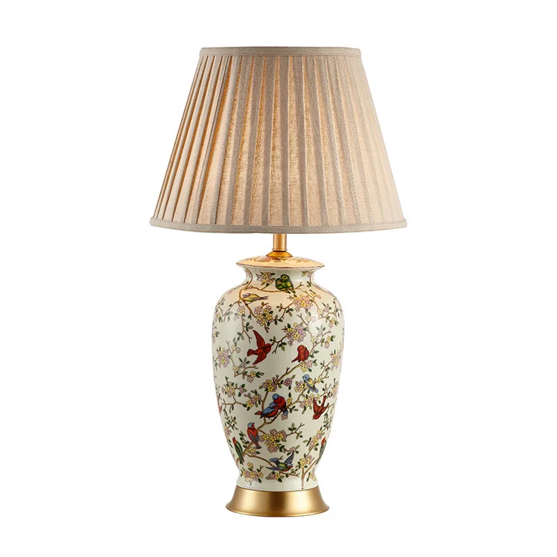 

New Chinese classical ceramic table lamp hand-painted pattern hotel model room living room bedroom bedside lamp decorative