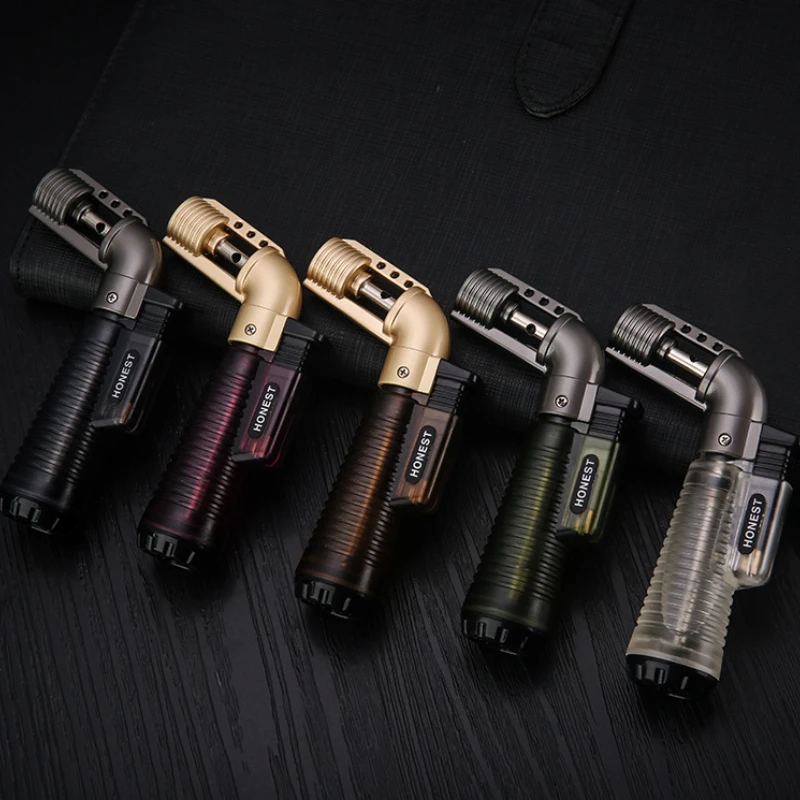 

HONEST надувная зажигалка с прямым впрыском локтя, прозрачная мини-сварочная зажигалка для труб для сигар, мужской подарок, уличная ветрозащитная зажигалка