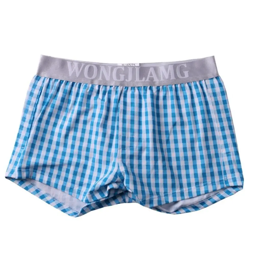 Retro Baggy Men's Boxer Briefs Loose Cotton Line Grid Shorts Pants Young Breathable Plaid Panties for Men Men