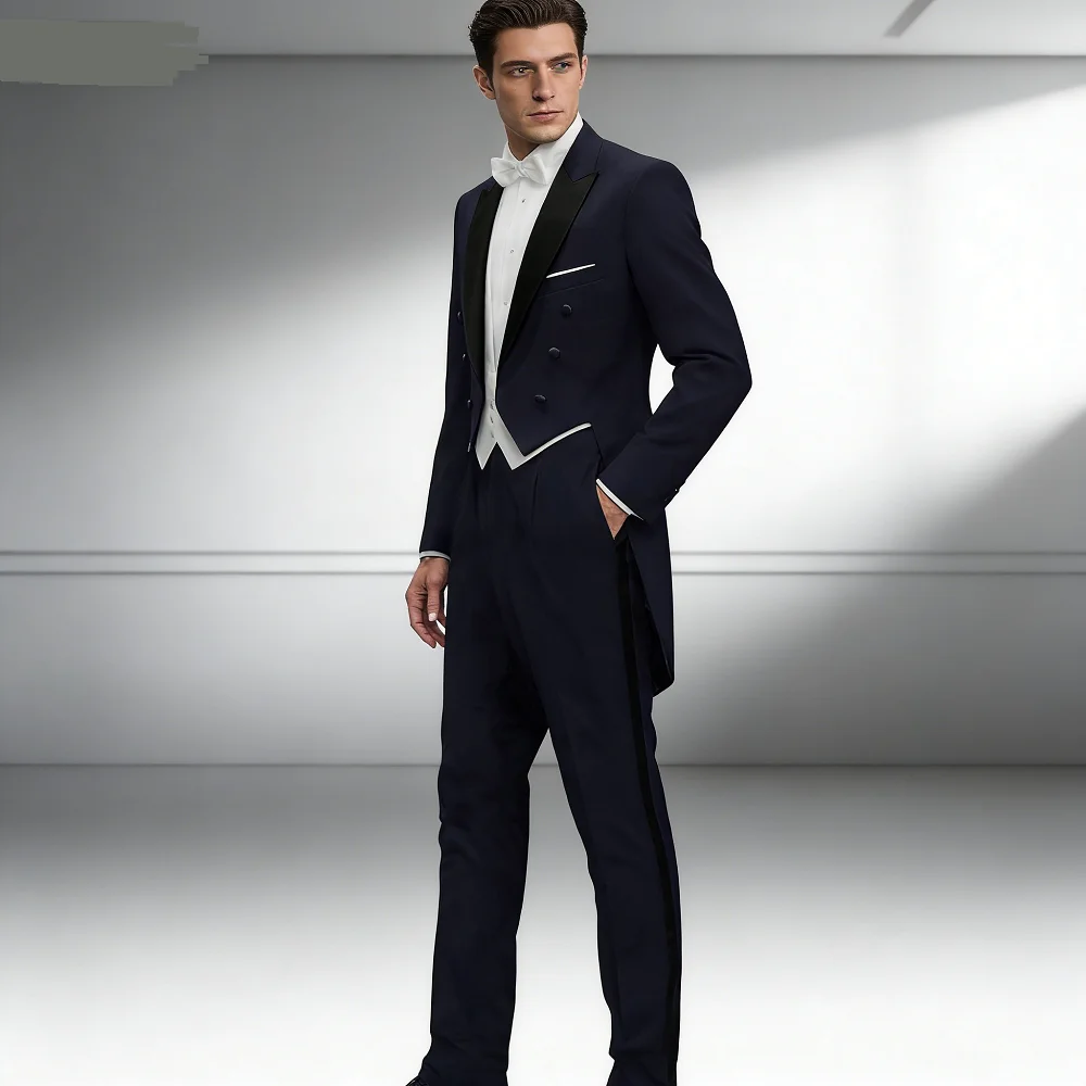 

Men's Monochromatic Three-Piece Terno Formal Long Blazer Wedding Groomsmen Smoking Dance Suit Best Man Eveningwear