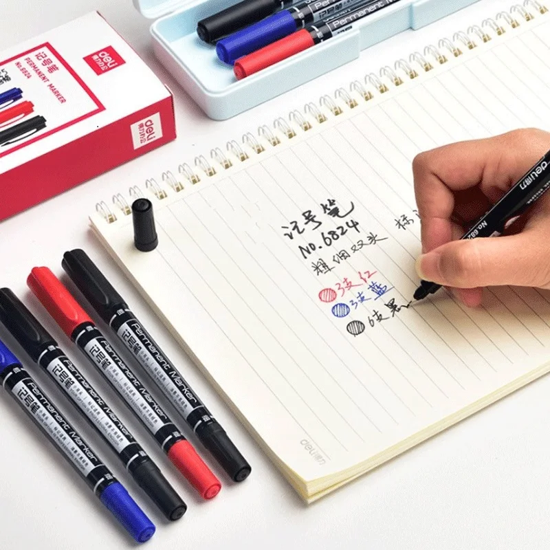 100 قطعة الدائم علامات المزدوج أقلام مظاريف 0.5 مللي متر/1 مللي متر الأسود الأزرق الأحمر المياه واقية سريع الجافة مكتب القرطاسية الدائم علامة أقلام خطاط (ماركر)