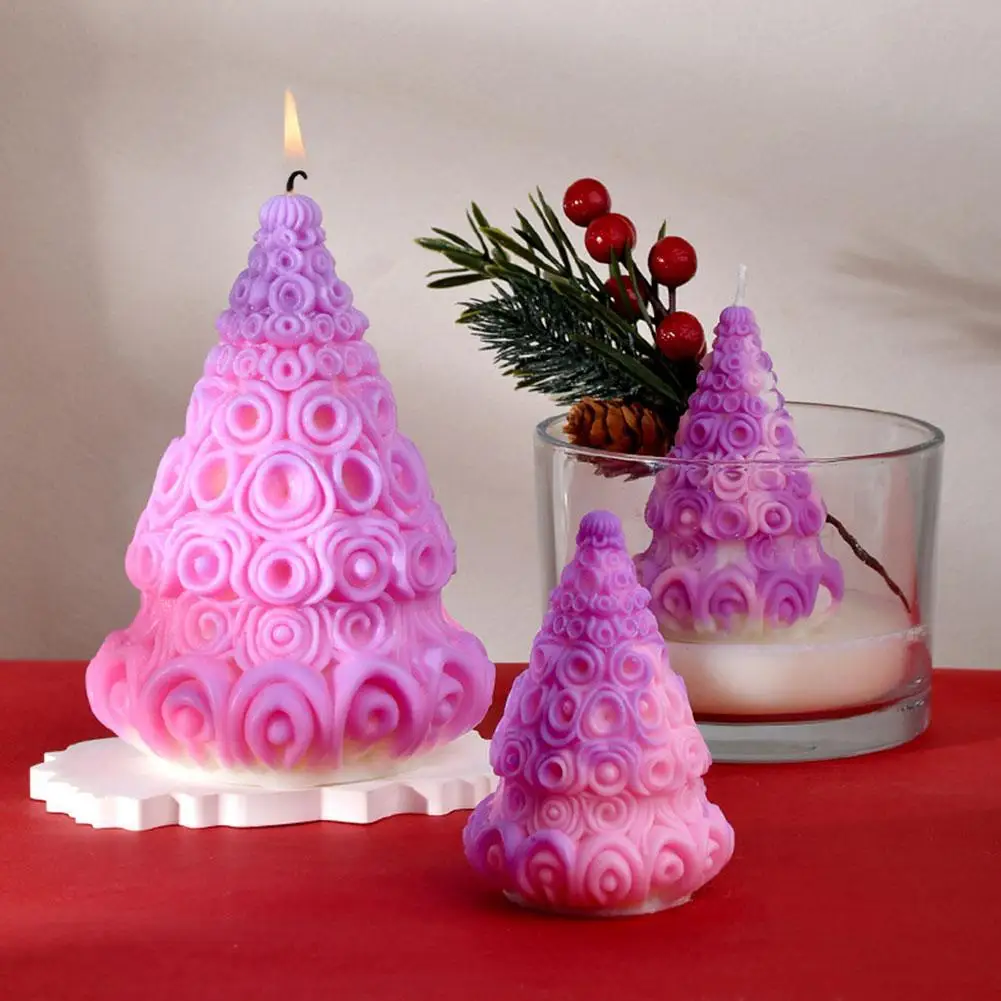 Flower Pattern 2025 Christmas Tree Candle Silicone Mold DIY Plant Plaster Resin Soap Making Tools Party Chocolate Cake Decor