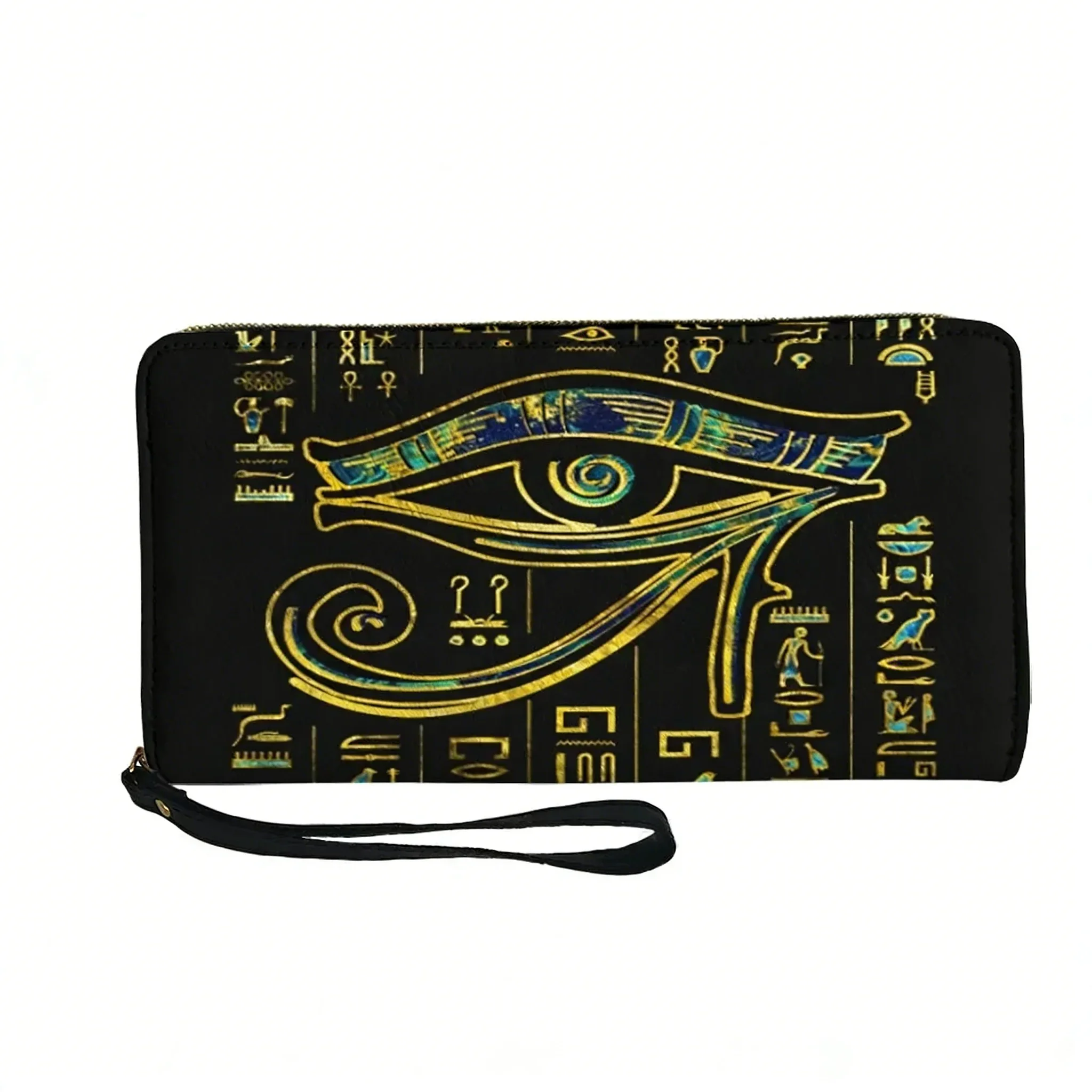 Horus Egyptian God Eye of Egypt Custom Wallet Purse Mens Womens Teenagers Zipper Long Wallets Double Print Wallet Gift Bag
