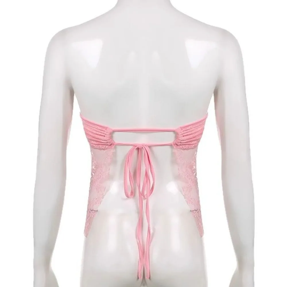 シックなスリムフィットレースブラキャミソールストリートウェアスイートブラレットクロップトップス透明チューブトップ女性用