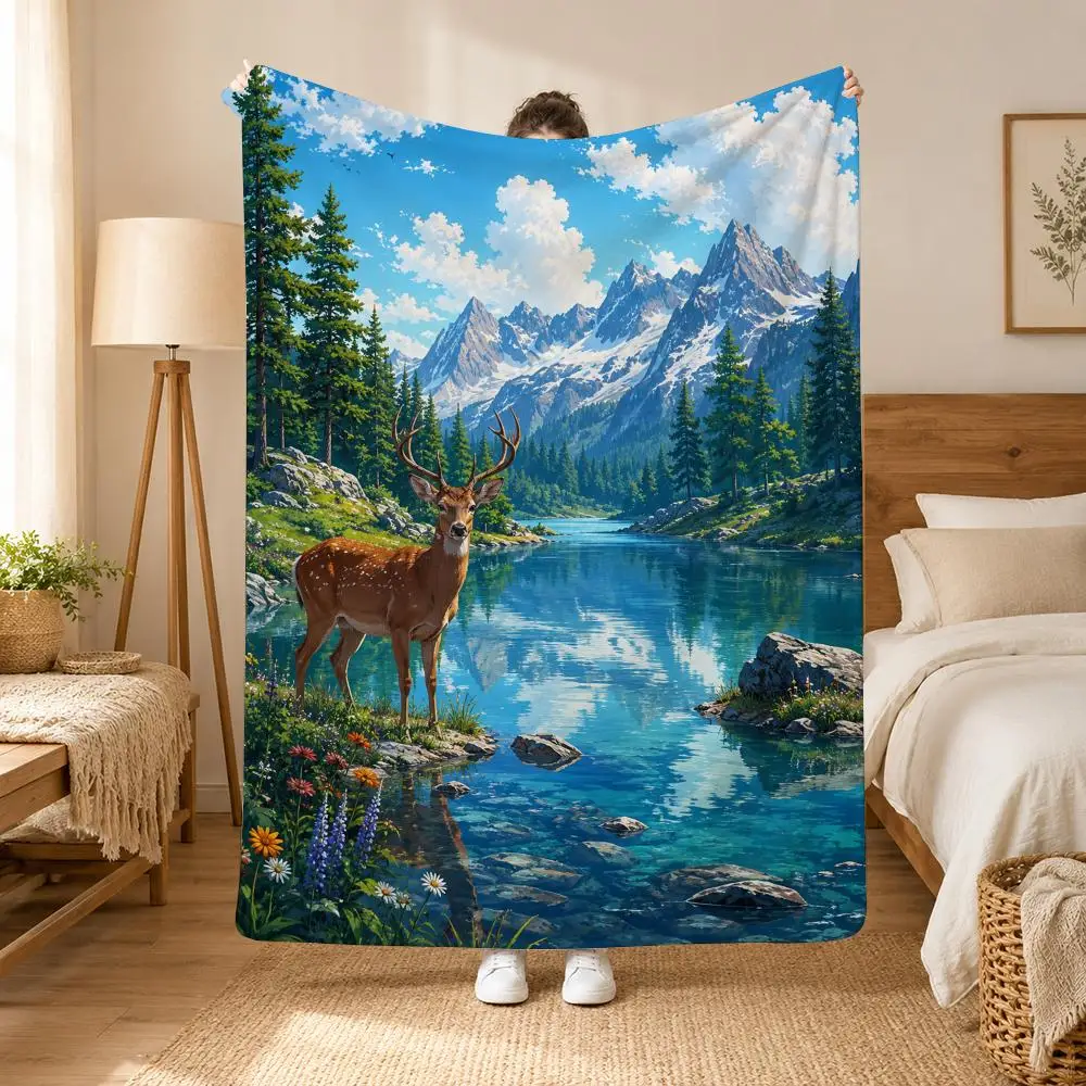 Sea Summer Landscape Throw Blanket Soft Flannel Throw Lightweight Summer Home Nap for Office Travel Sofa Bed