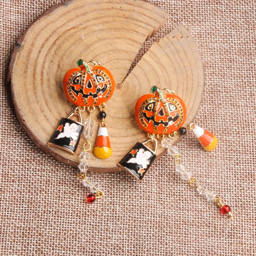 Horror Halloween Earring Fashion Creative Gem Ghost Pendant Pumpkin Earrings Cosplay Props for Women Men Jewelry Accessory Gifts