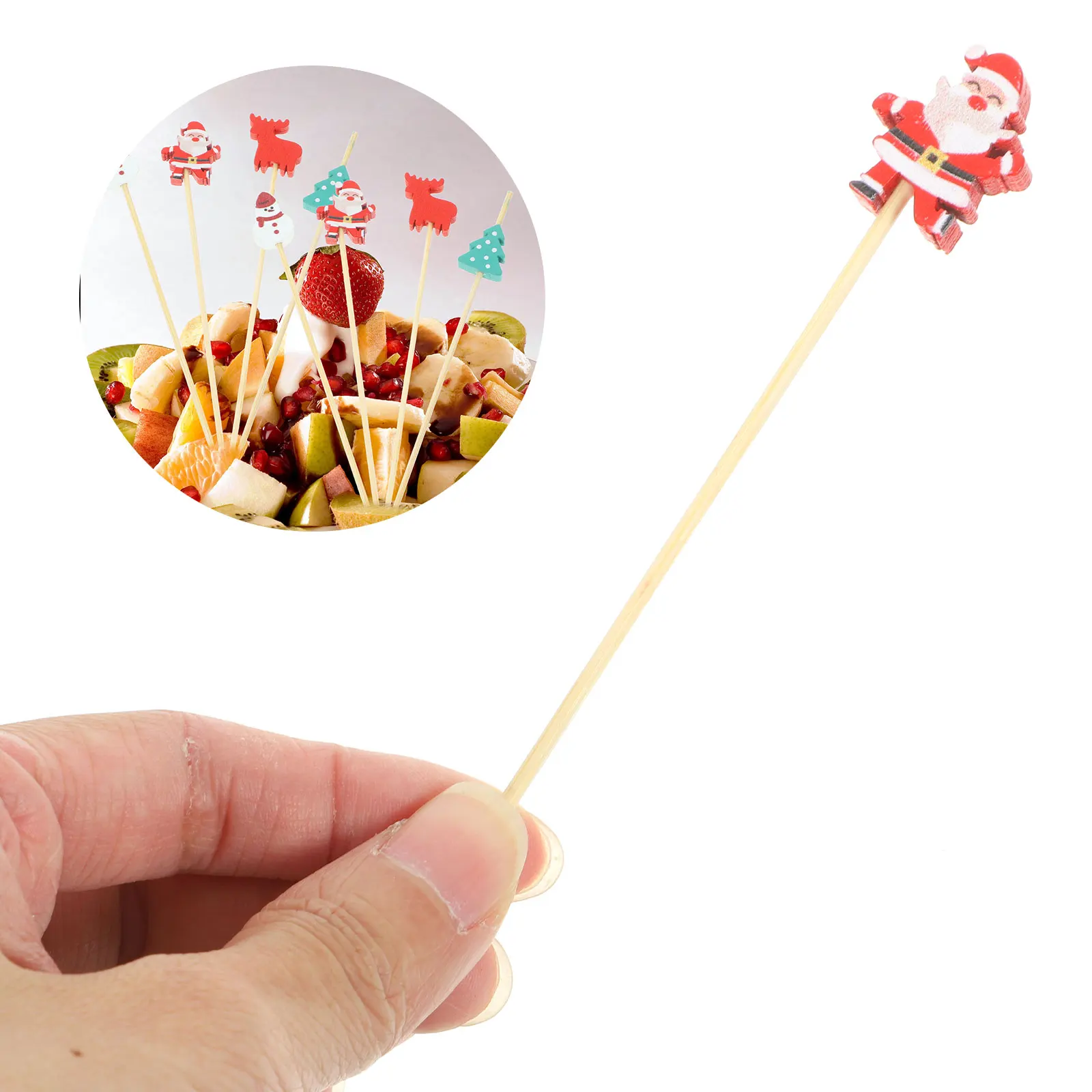 

100pcs Fruit Bamboo Appetizer Cake Decor Party Cocktail Picks Christmas Food Picks Glitter Toothpicks Long