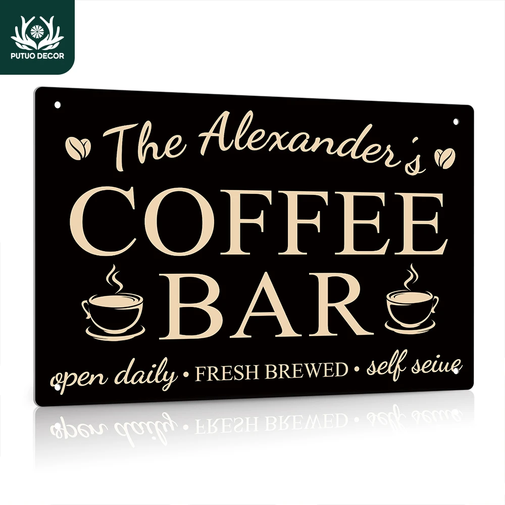 

Putuo Decor Custom Coffee Bar Sign, 12x8 Inches Metal Sign,Custom Name, Decorative Wall Sign for Home Bar, Cafe Pub