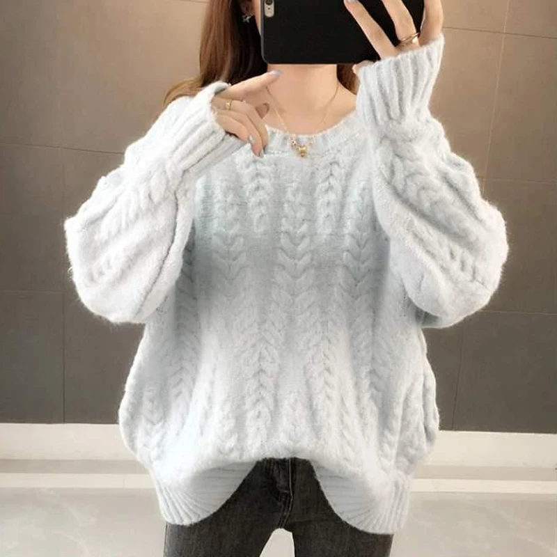 Womens Clothing Autumn Winter Trendy Casual Streetwear Oversize Knitted Sweater Korean Twisted Long Sleeve Pullover Tops Jumpers