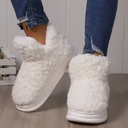 Women Winter Warm Plush Slippers Couples Platform Shoes Soft Fake Fur Thick Sole Girls Indoor Street Snow Boots Fluffy Footwear