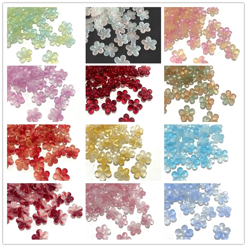 

50pcs/Lot Wholesale Colorful Flower Beads For Jewelry Making Supplies Handmade Glass Material Necklace Headwear Accessories Bulk