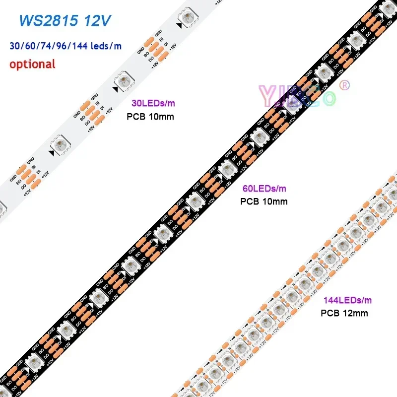 

12V WS2815 LED Strip tape addressable 5050 RGB Tape pixel full Color Light 30/60/74/96/144 leds/m WS2812 IC Magic bar IP30/65/67