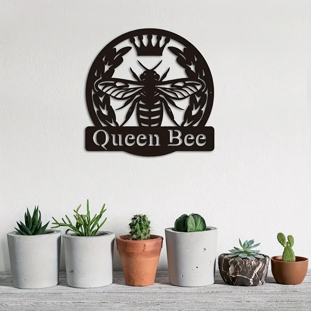 1pc Bee Queen Monogram Metal Wall Hanging Sign Perfect Wall Art Decor for Your Patio Garden or Housewarming Gift Art